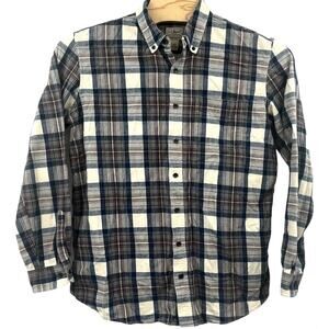 L.L. Bean Blue and White Plaid Casual Button Down Shirt